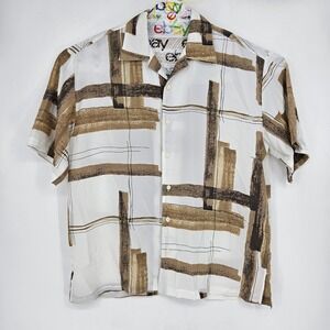 Vintage Mench Platinum Shirt Mens XXL Button Short Sleeve White Brown Polyester